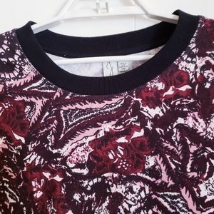 Joie Women Sweatshirt Size Top Large Burgundy Pink Black Floral Print Cropped
